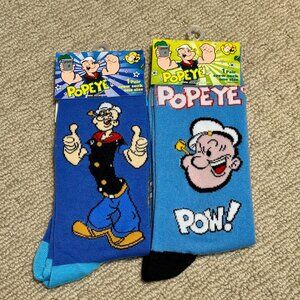 2 Popeye New Novelty Crew Socks Size 6-12/13 - Men's/Women's -